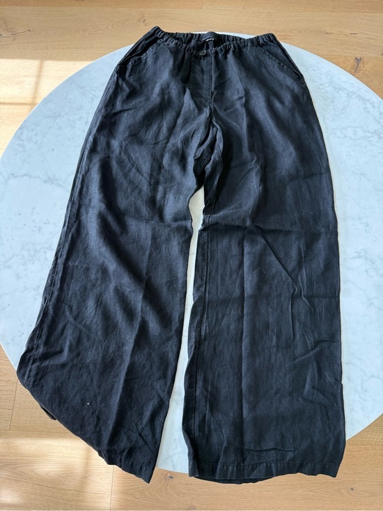 CP Shades Pants - CP Shades Black Linen Wide Leg Pants Size M Elastic Waist